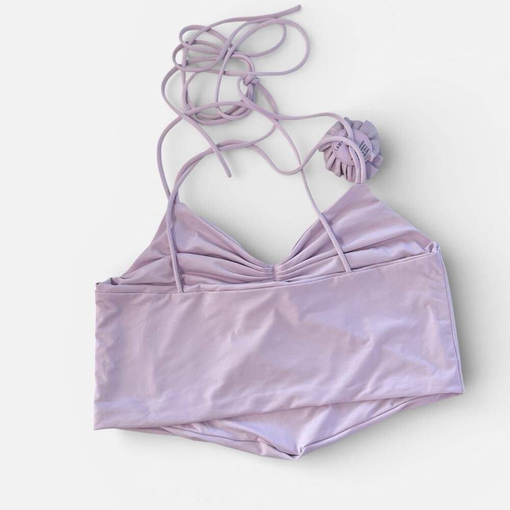 New Lamarque Tayana Lavender Top Handkerchief Leather Floral Choker Sz M - Picture 3 of 8
